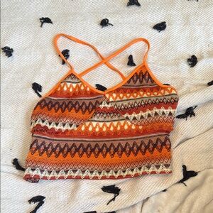 Orange Sleeveless Crop Camisole with Graphic Design